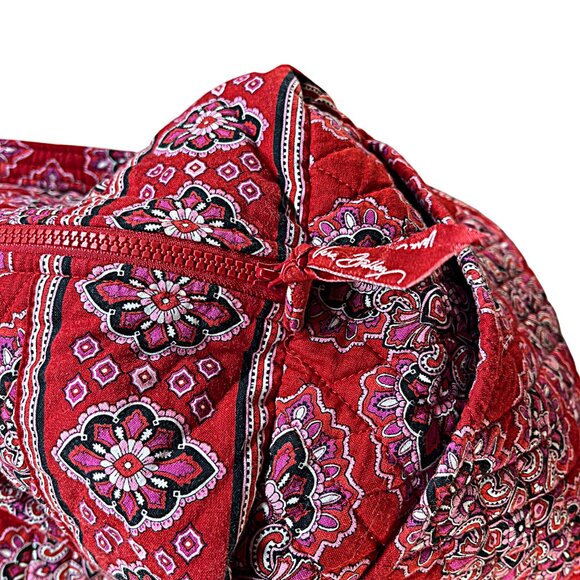 Vera Bradley Frankly Scarlet Duffel Bag Double Handle Quilted Pocket On Side Zip - Picture 5 of 12